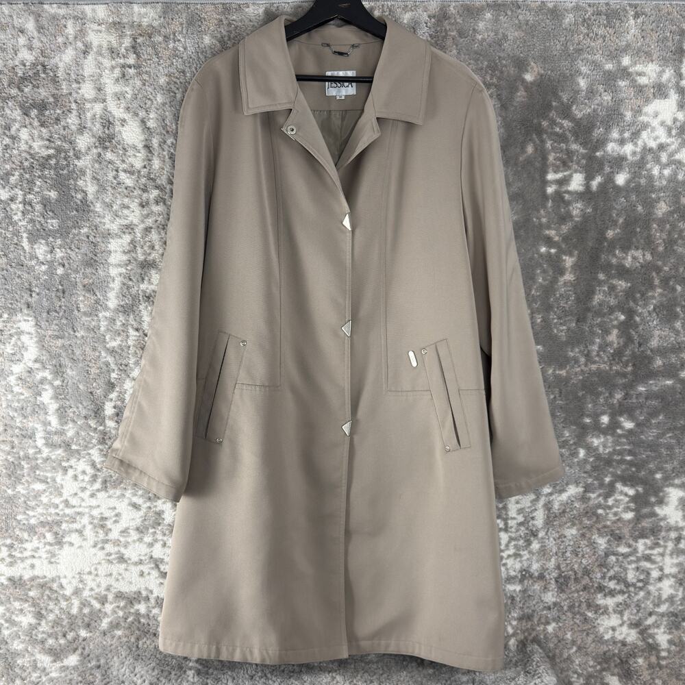 Jessica Size 14 Outdoor Snap Button Overcoat Beige V Neck Long Sleeve